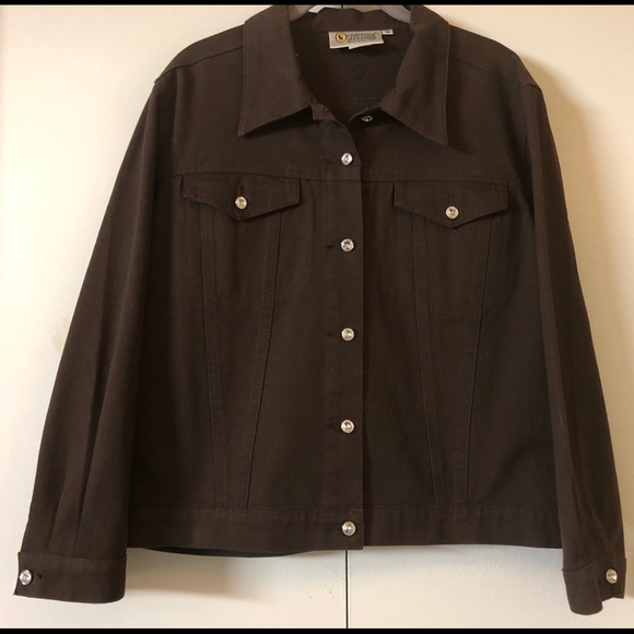 Christine Alexander Denim Jacket Sz L Rhinestone Crystal Button Up Brown - Picture 8 of 13